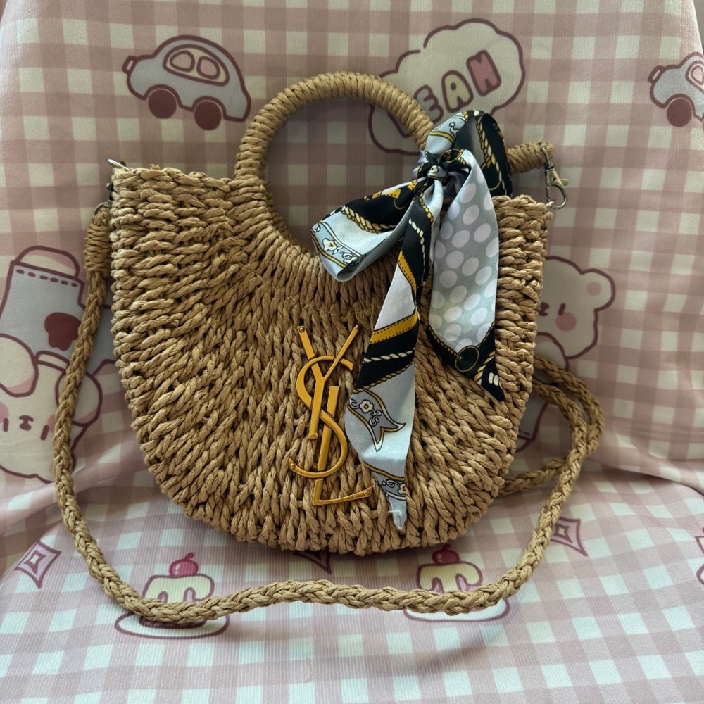Saint Laurent Woven Tan Straw Tote & Crossbody Bag - Picture 11 of 11